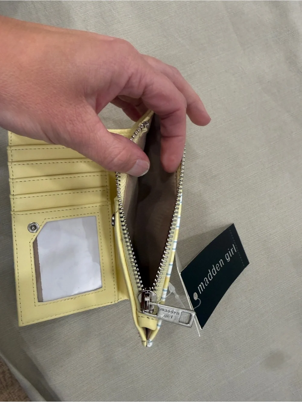 Hard to find! Madden Girl Yellow & White Striped Wallet with Blue Fish Print
